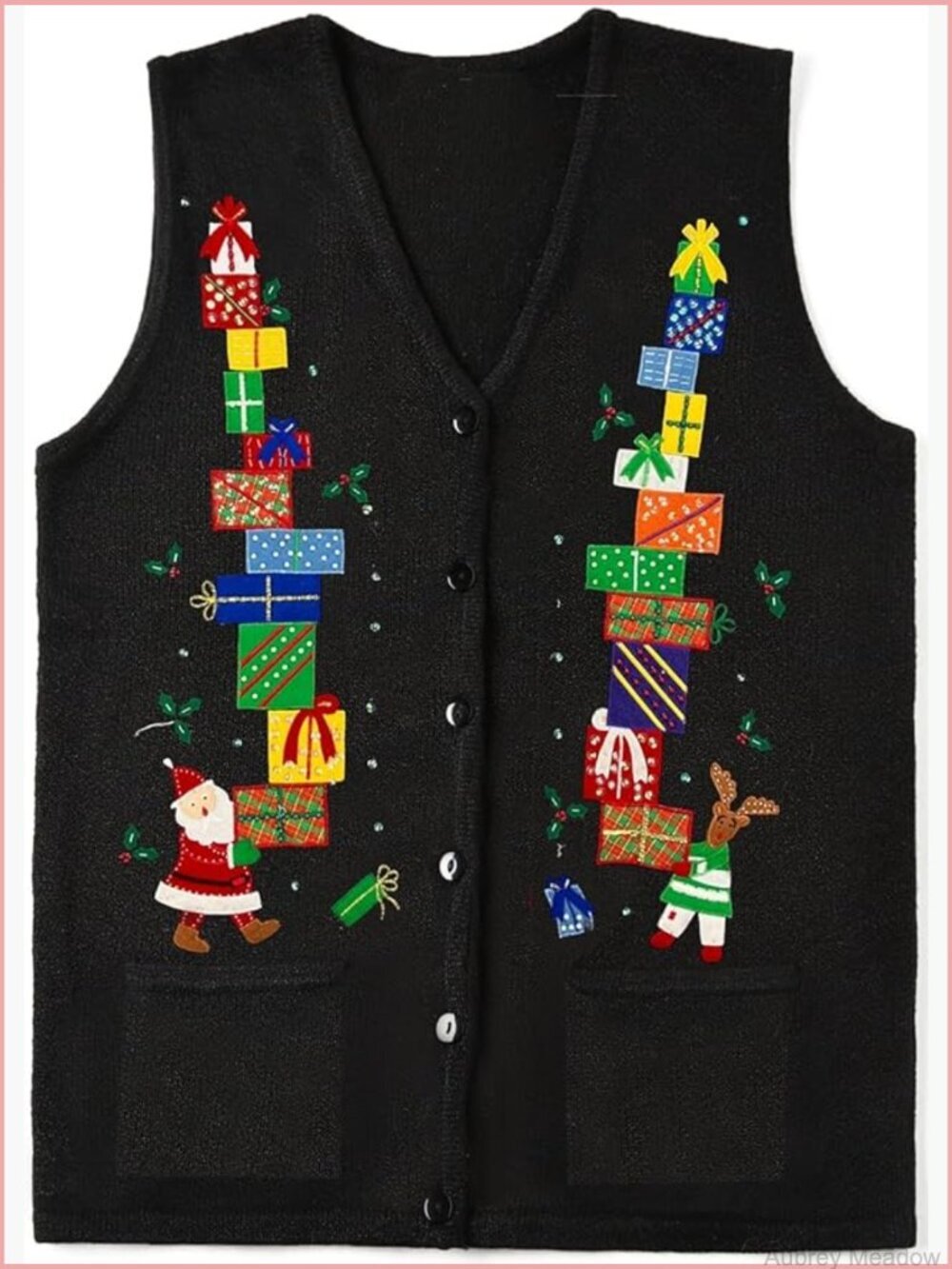 Sequin Beaded Button Front Sweater Vest Tank Y2K Novelty Knit Holiday Party Top
